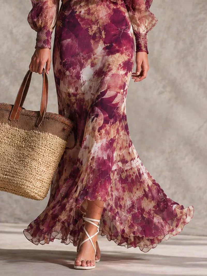 Aurora Vestido Maxi de Gasa Rosa con Hombros Descubiertos Precio rebajado