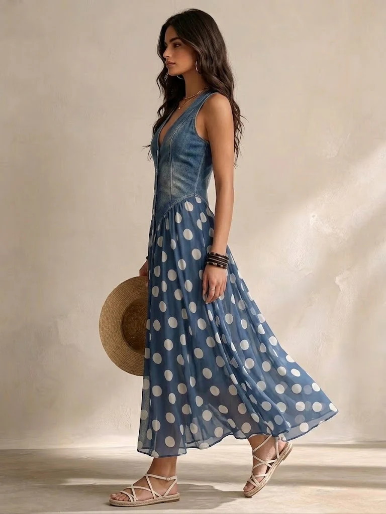 Bianca | Vestido midi de chiffon a lunares