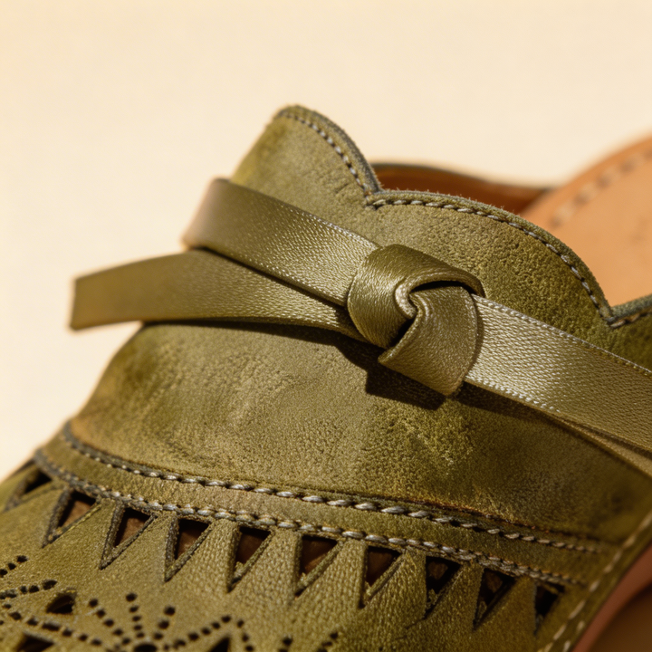 Patricia - Bow Hollow Out Flat Mules