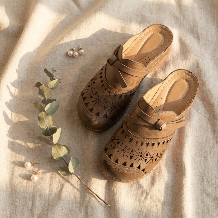 Patricia - Bow Hollow Out Flat Mules