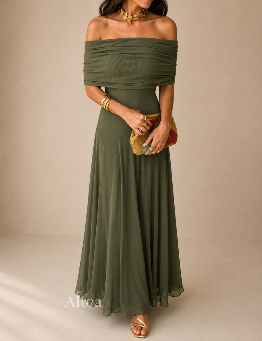 Estefanía Vestido Maxi de Hombros Descubiertos con Aberturas