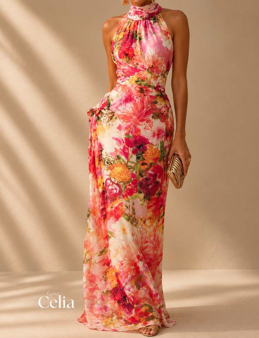 Isadora Vestido Maxi Floral con Cuello Halter