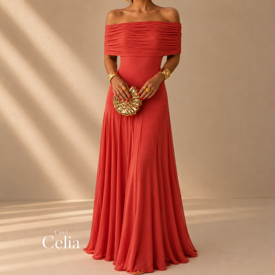 Estefanía Vestido Maxi de Hombros Descubiertos con Aberturas
