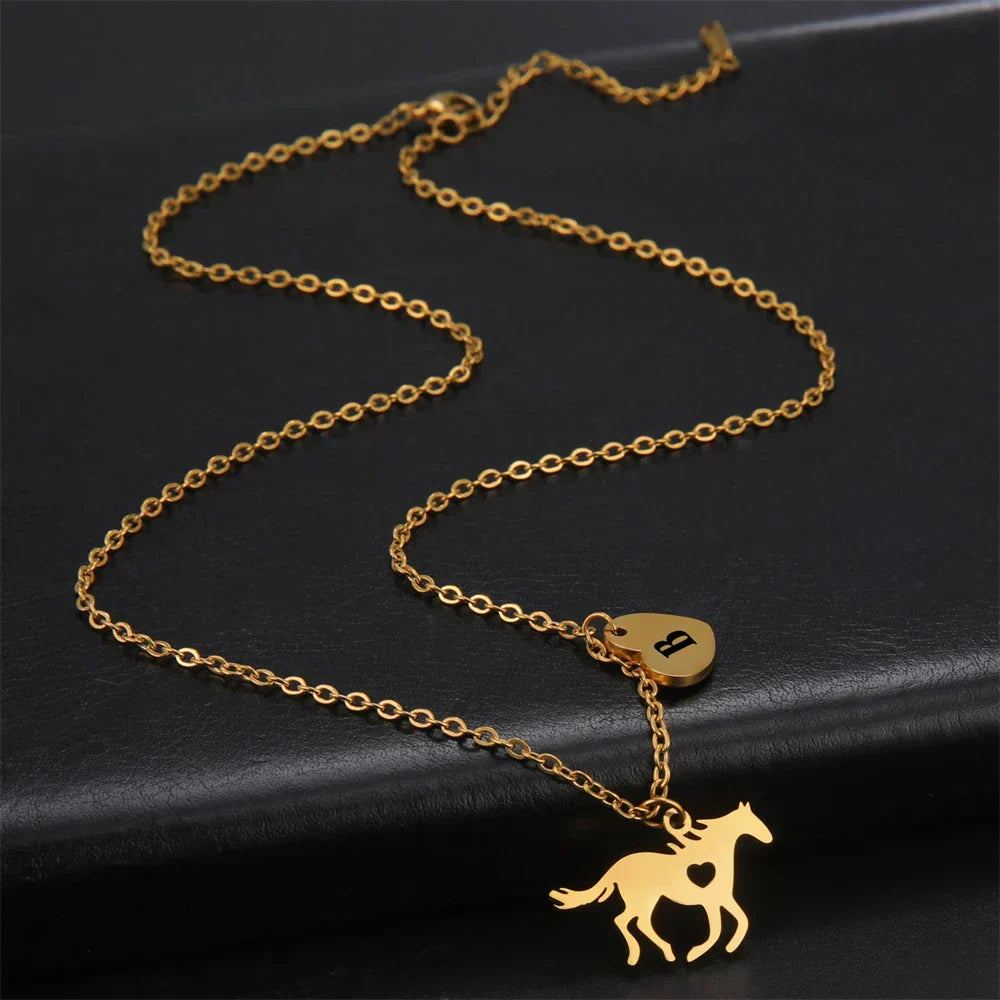 Stainless Steel Initial & Horse Necklace