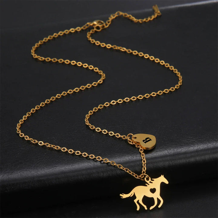 Stainless Steel Initial & Horse Necklace