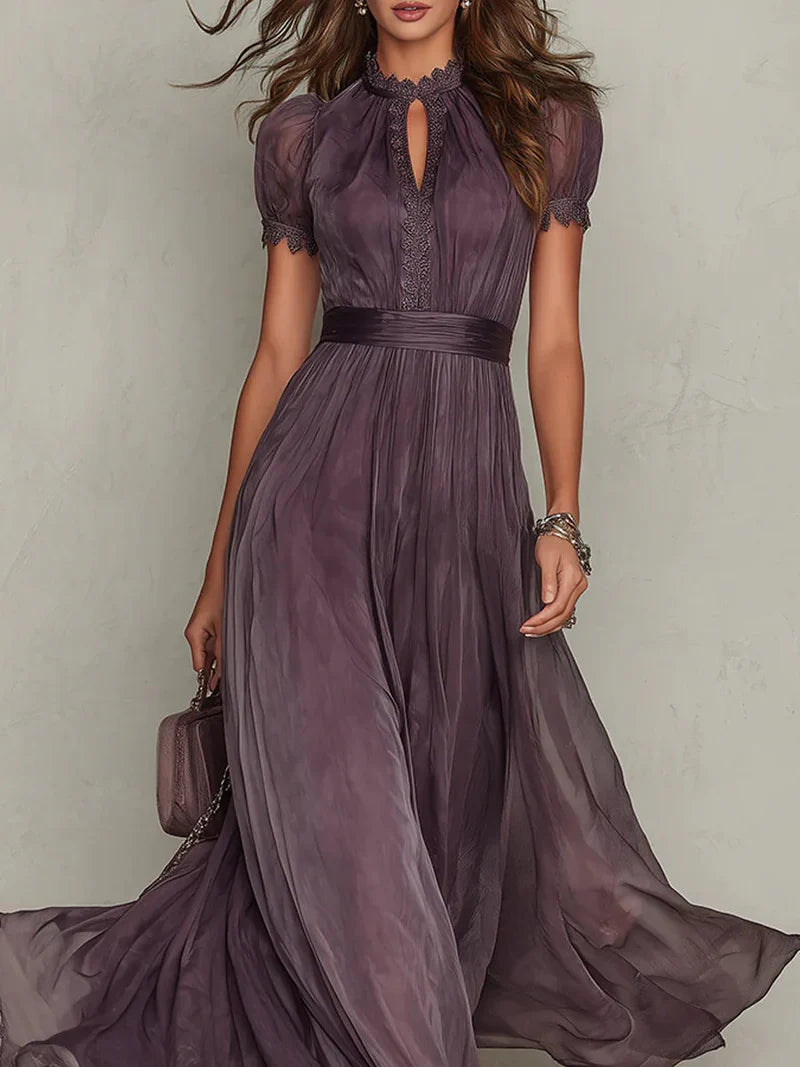 Fabiola Vestido Maxi de Chiffon con Escote Abertura Morado