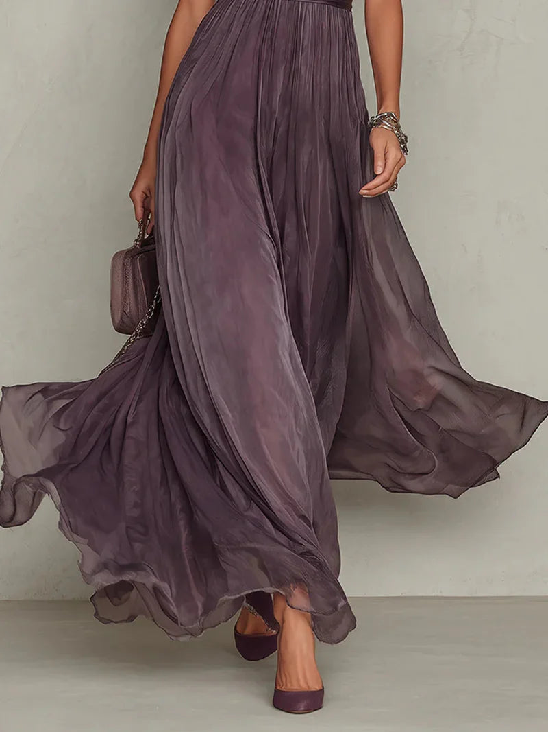 Fabiola Vestido Maxi de Chiffon con Escote Abertura Morado