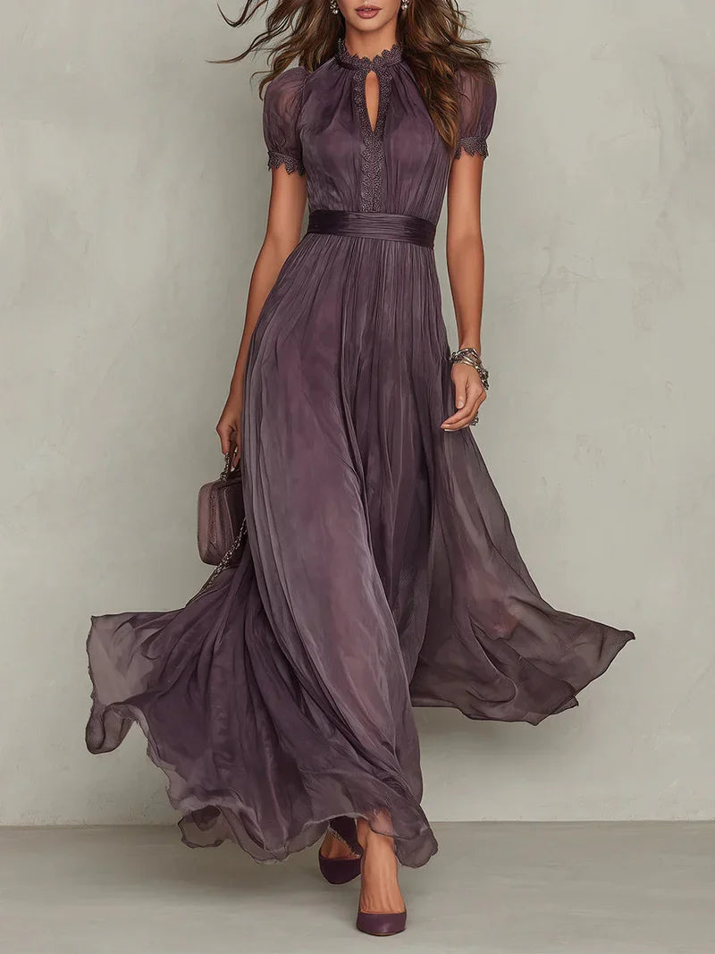 Fabiola Vestido Maxi de Chiffon con Escote Abertura Morado