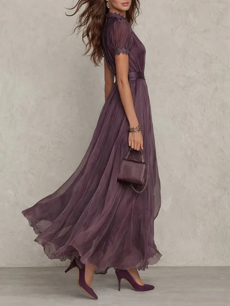 Fabiola Vestido Maxi de Chiffon con Escote Abertura Morado