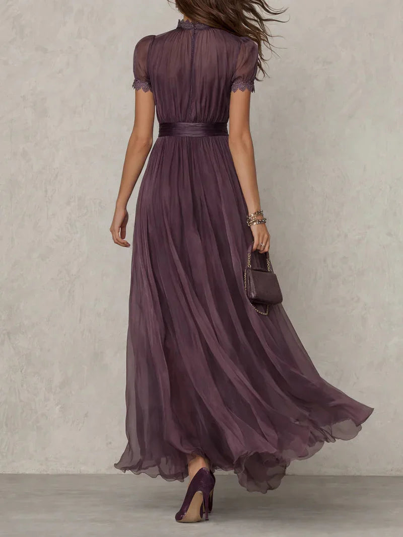 Fabiola Vestido Maxi de Chiffon con Escote Abertura Morado