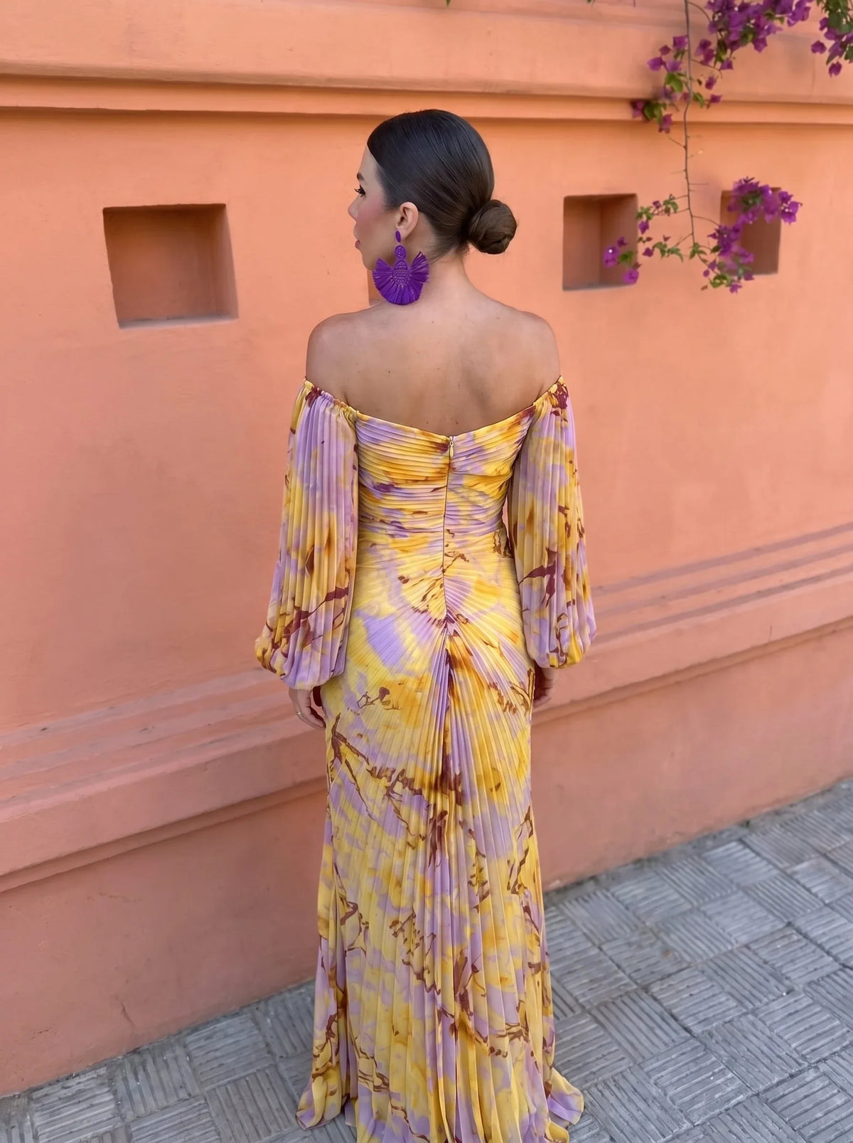 Coleta Vestido Maxi Estampado con Fruncido Central
