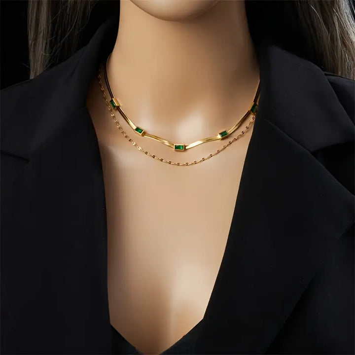 Lucia Double-Layer Emerald Necklace
