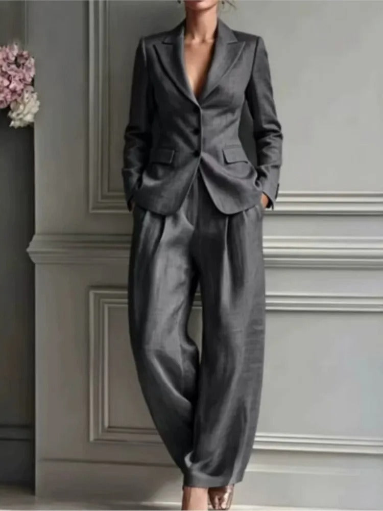 Asuncion Conjunto de Traje Elegante con Blazer Entallada y Pantalón Ancho