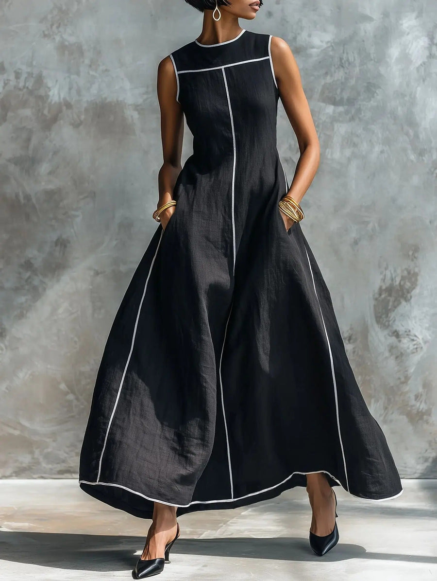 Carlota Vestido Maxi con Ribetes en Contraste
