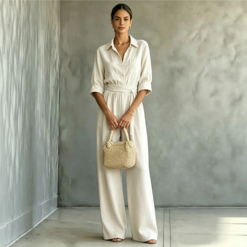 Brigida Mono Elegante con Cintura Ajustable y Pantalón Ancho
