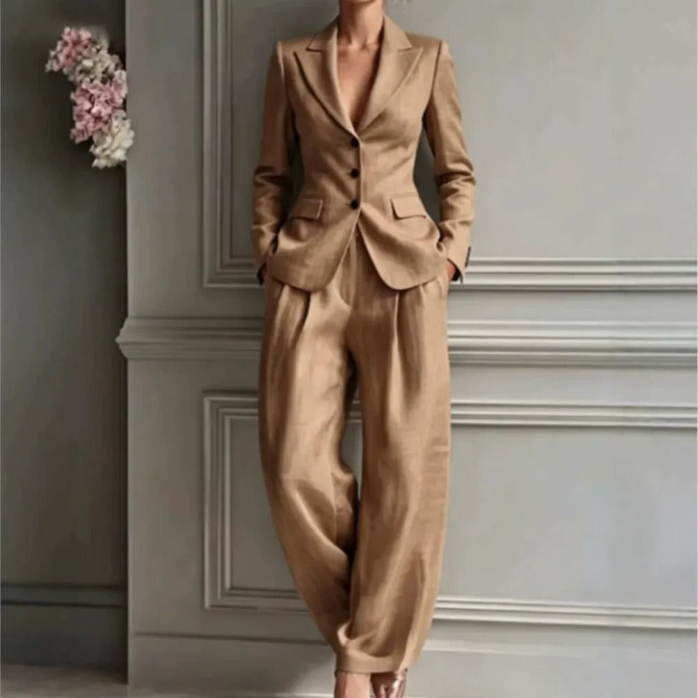 Asuncion Conjunto de Traje Elegante con Blazer Entallada y Pantalón Ancho