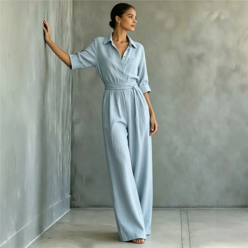Brigida Mono Elegante con Cintura Ajustable y Pantalón Ancho