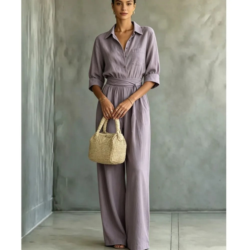 Brigida Mono Elegante con Cintura Ajustable y Pantalón Ancho