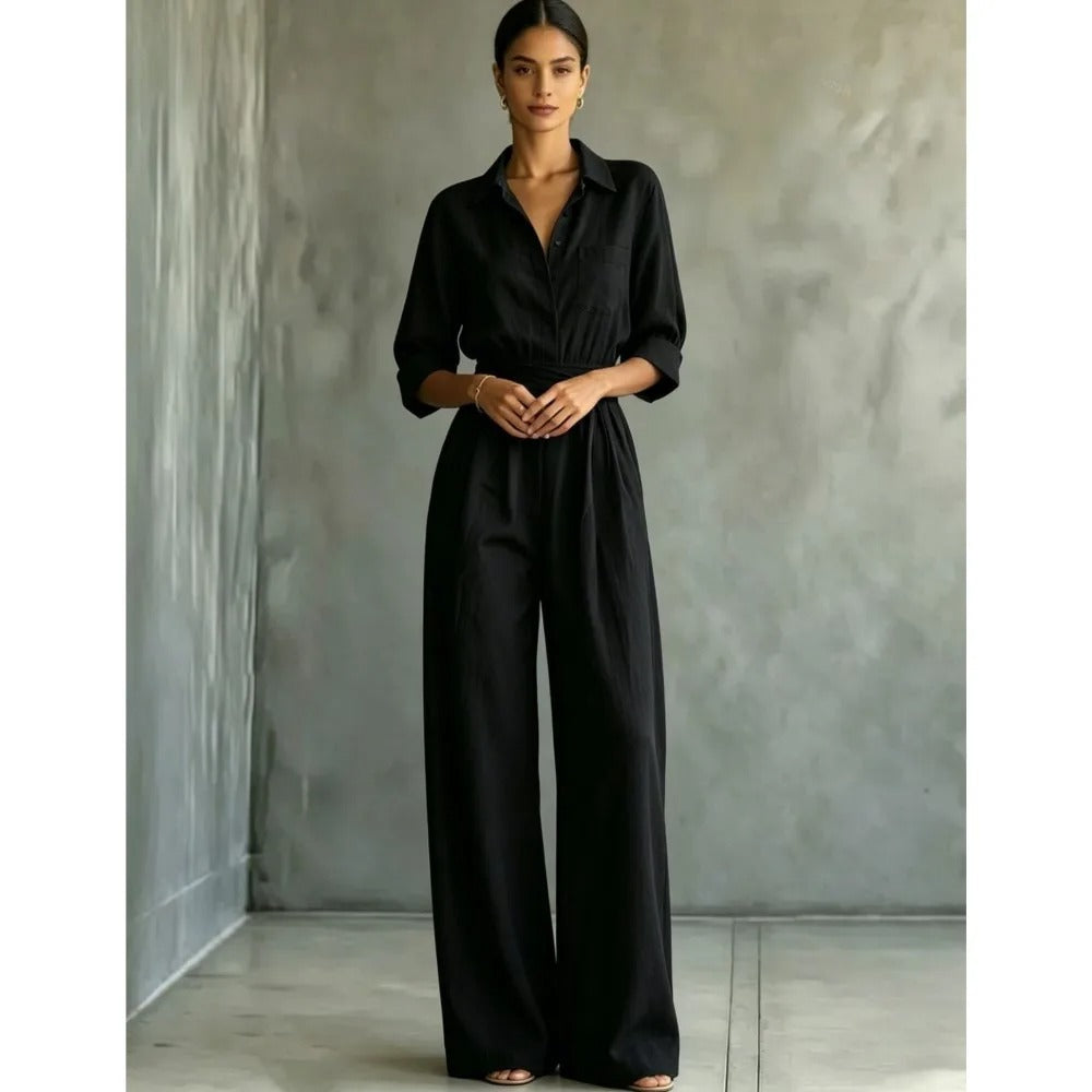 Brigida Mono Elegante con Cintura Ajustable y Pantalón Ancho