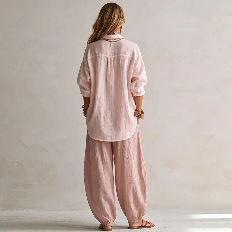 Clementina Conjunto Fluido de Camisa y Pantalón Ancho