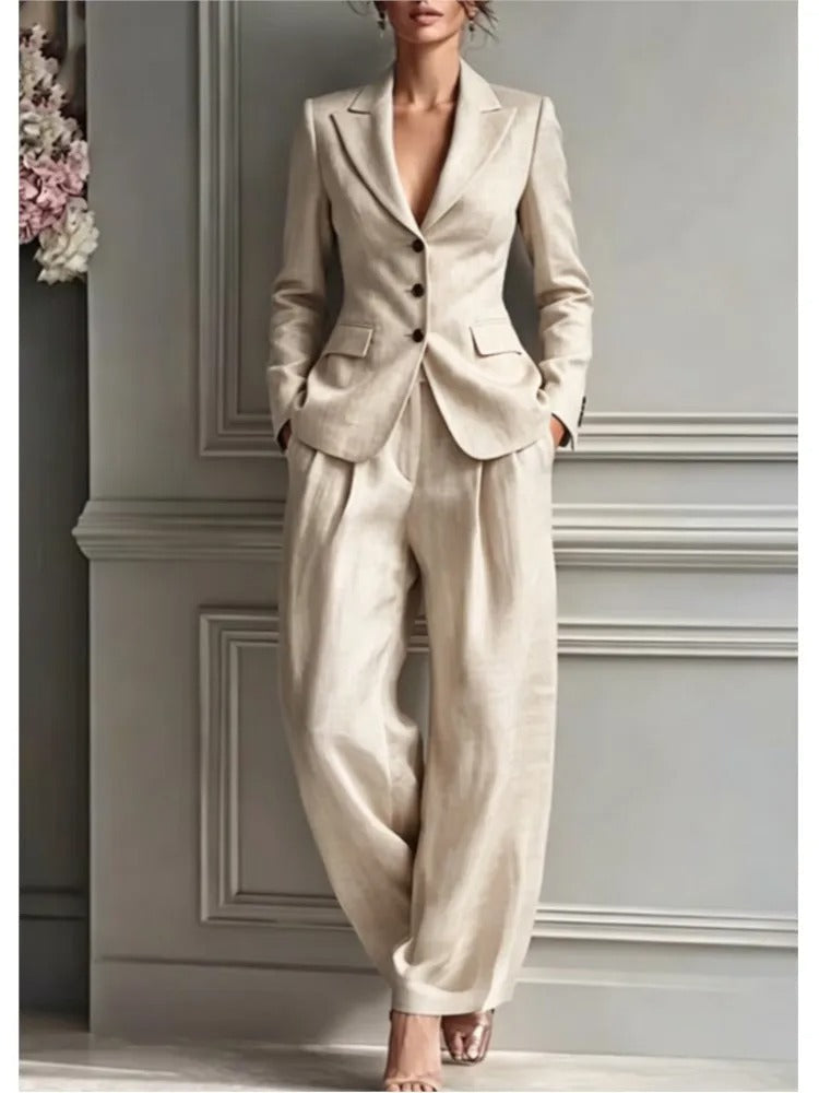 Asuncion Conjunto de Traje Elegante con Blazer Entallada y Pantalón Ancho
