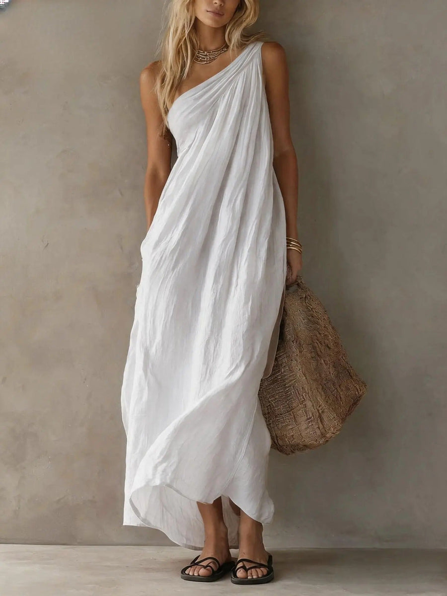 Aida Vestido Maxi Asimétrico de Efecto Lino
